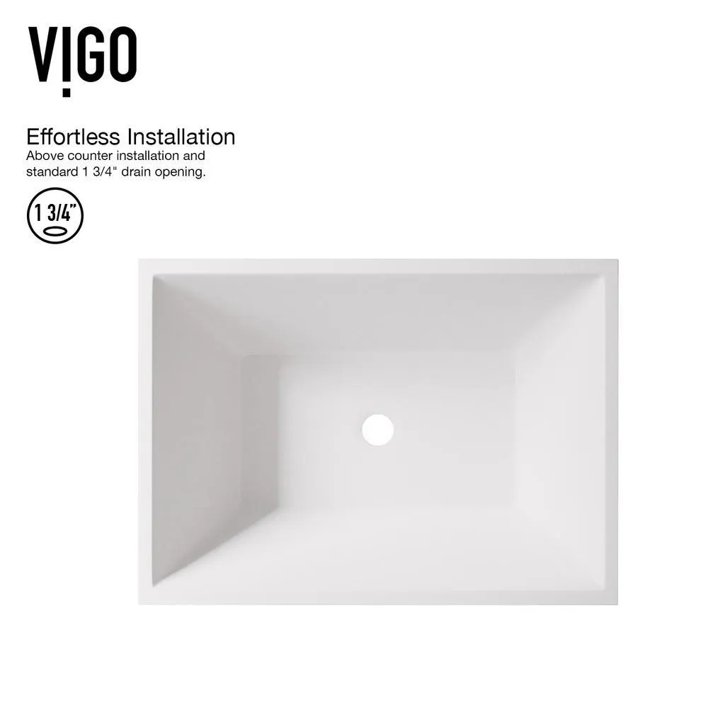 VIGO Vinca White Matte Stone Vessel Bathroom Sink Set with Titus Wall Mount Faucet in Matte Black, photo 5 of 12