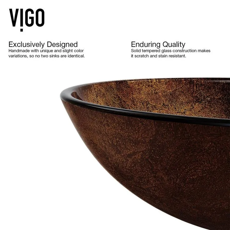 VIGO Glass Vessel Bathroom Sink in Russet and Linus Faucet Set in Antique Rubbed Bronze, photo 6 of 11