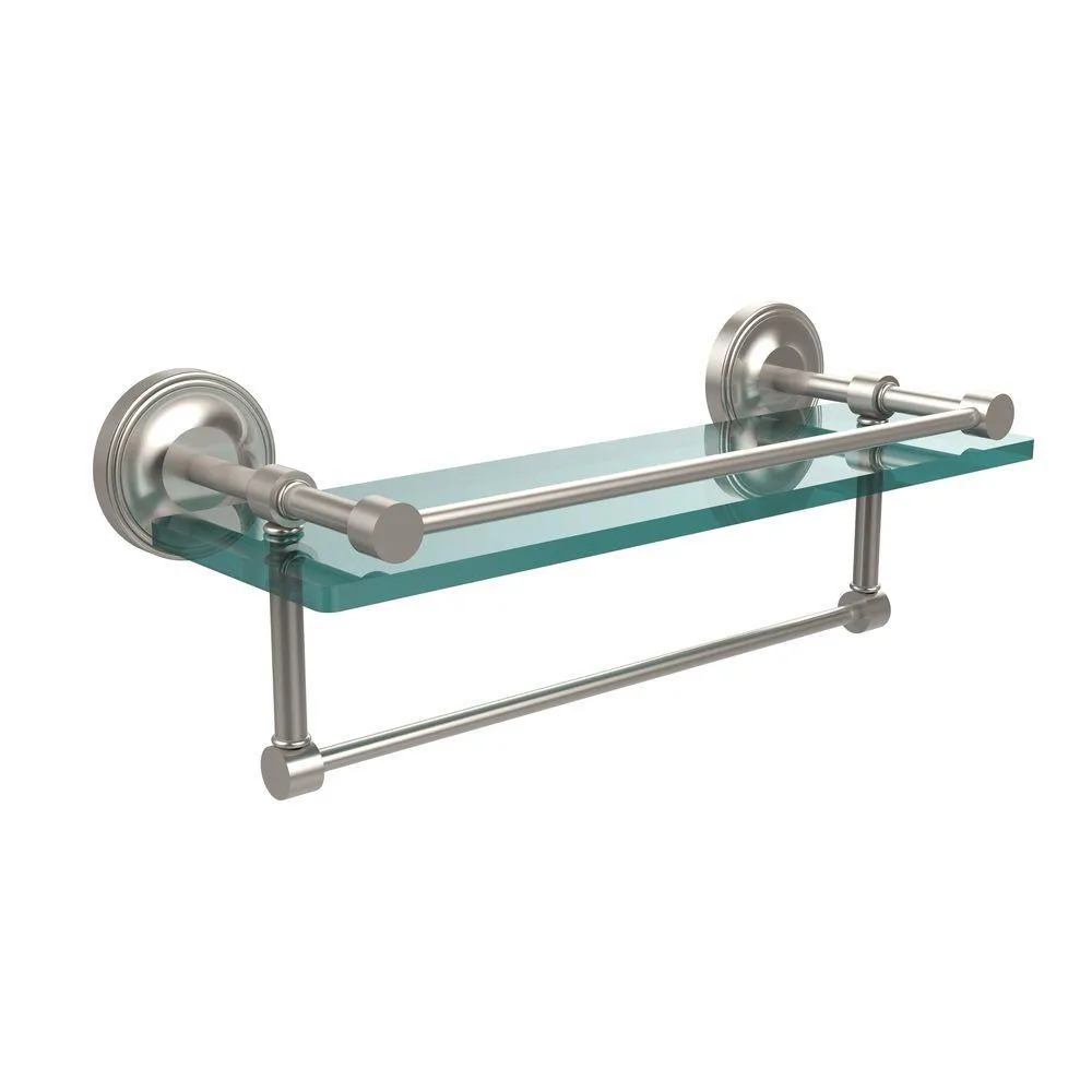 Allied Brass 16 in. L x 5 in. H x 5 in. W Gallery Clear Glass Bathroom Shelf with Towel Bar in Polished Nickel, photo 3 of 14
