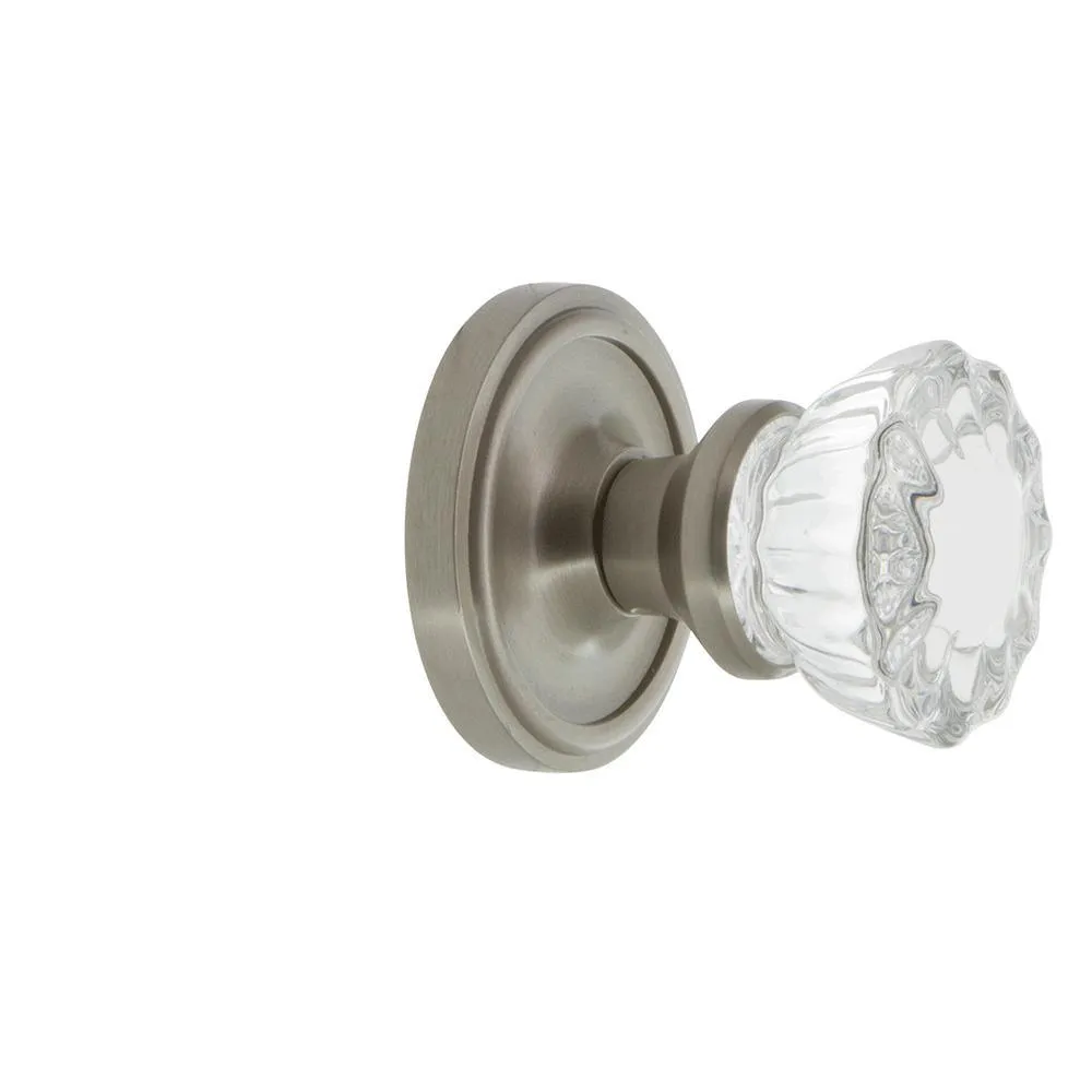 Classic Rosette 2-3/8 in. Backset Satin Nickel Privacy Bed/Bath Crystal Glass Door Knob, photo 4 of 19