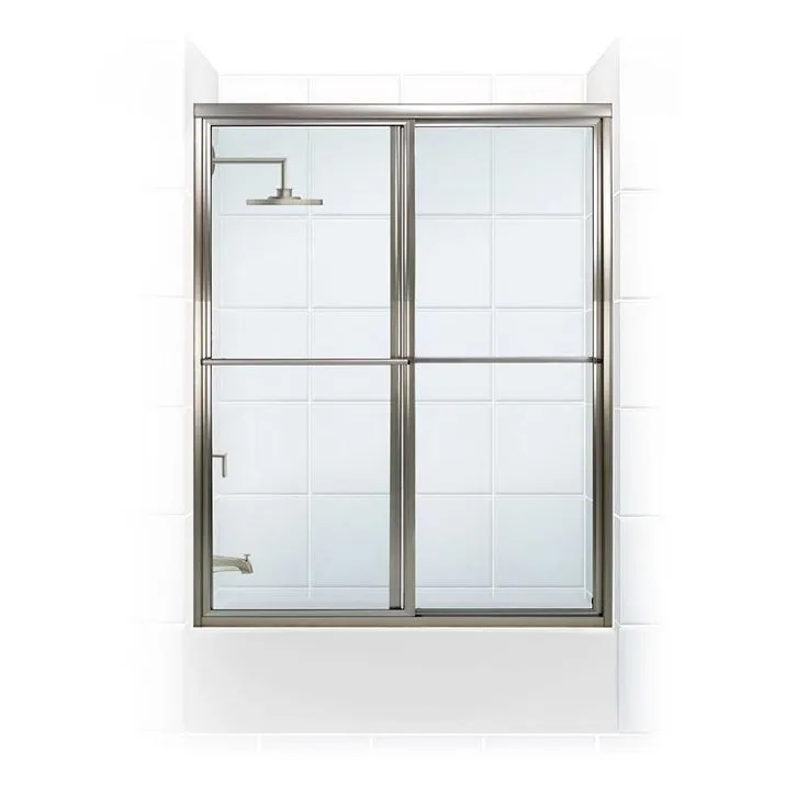 Coastal Shower Doors Newport 66 in. to 67.625 in. x 58 in. Framed Sliding Bathtub Door with Towel Bar in Brushed Nickel with Clear Glass, photo 2 of 6