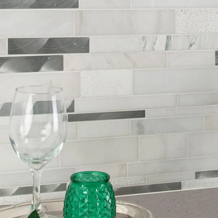 MSI Moderno Blanco Interlocking 12 in. x 18 in. x 8 mm Metal Stone Blend Mesh-Mounted Mosaic Tile (15 sq. ft. / case), photo 9 of 11