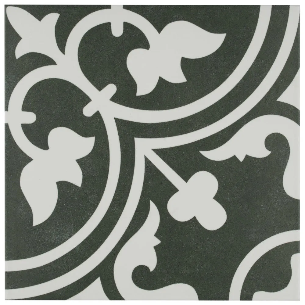 Merola Tile Arte Black Encaustic 9-3/4 in. x 9-3/4 in. Porcelain Floor and Wall Tile, photo 3 of 8