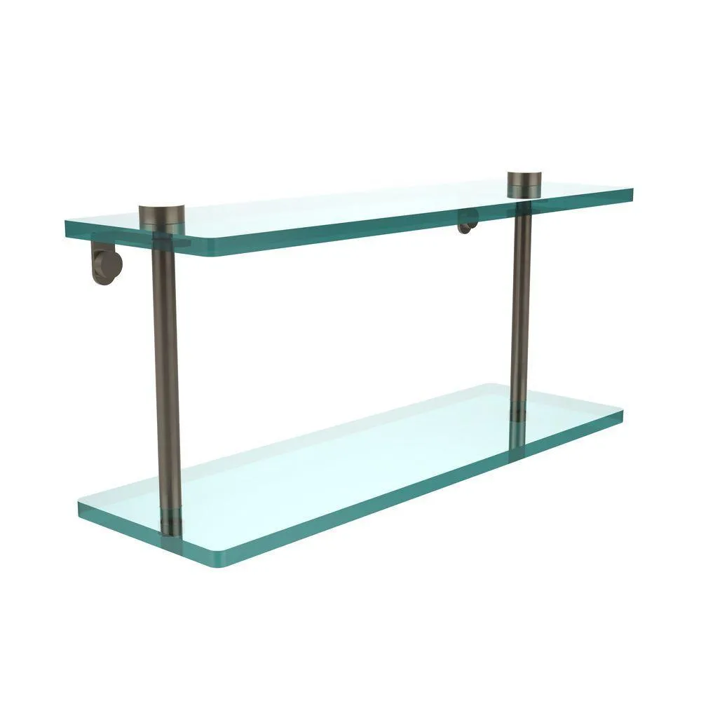 Allied Brass 16 in. L x 8 in. H x 5 in. W 2-Tier Clear Glass Vanity Bathroom Shelf in Satin Brass, photo 10 of 14