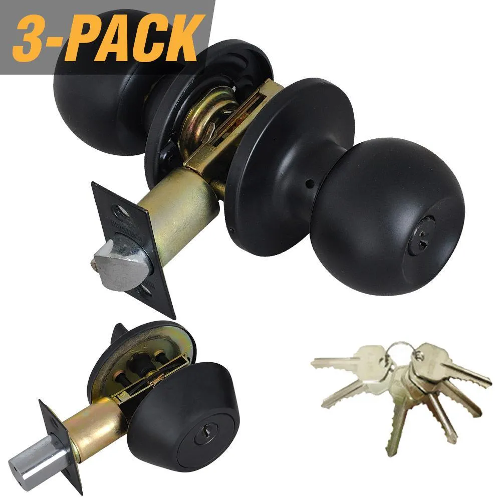 Stainless Steel Entry Door Knob Combo Lock Set with Deadbolt and 18 Keys Total, (3-Pack, Keyed Alike), photo 6 of 6