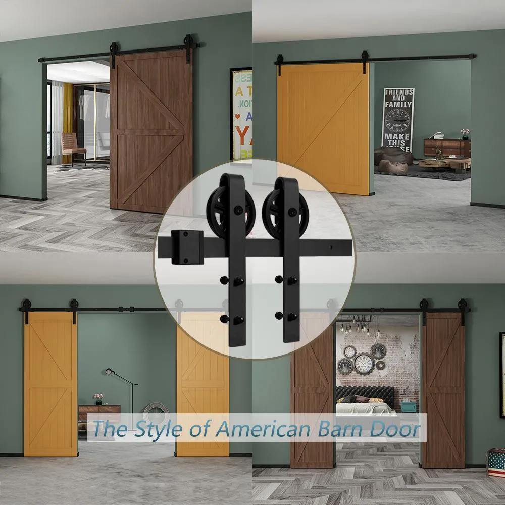 10 ft./120 in. Black Sliding Barn Door Track and Hardware Kit with Bigwheel J Shape Hanger for Single Door, photo 3 of 7