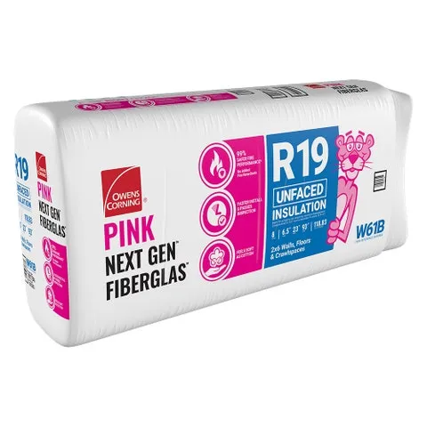 R-19 Unfaced Fiberglass Insulation Batts, 6.5 × 23 × 93 in