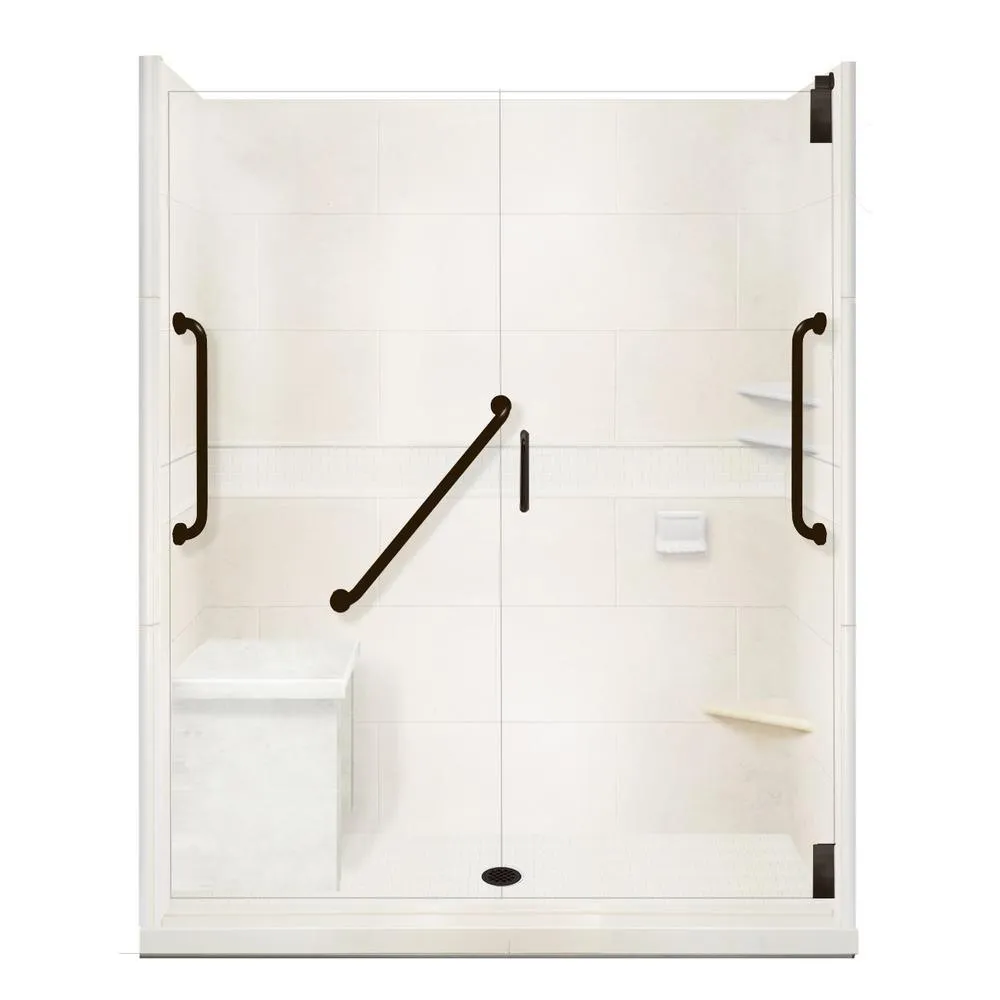 Classic Freedom Grand Hinged 36 in. x 60 in. x 80 in. Left Drain Alcove Shower Kit in Natural Buff and Chrome, photo 10 of 14