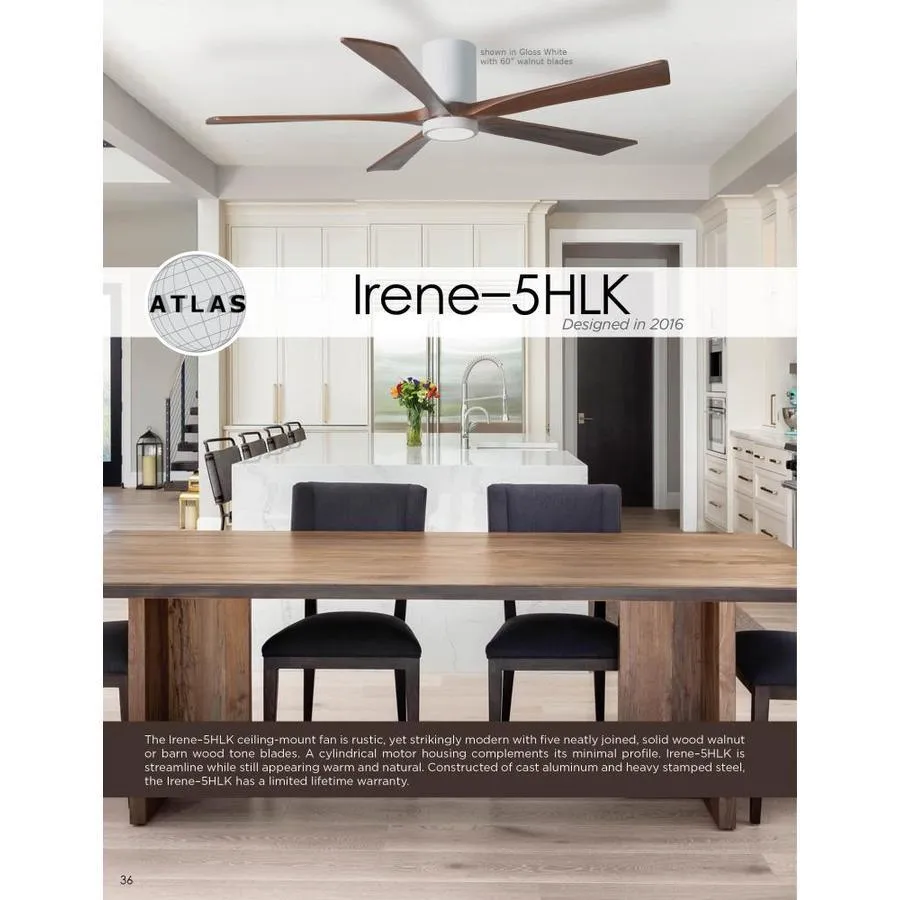 Matthews Fan Company Irene-HLK 60-in Gloss White LED Indoor/Outdoor Flush mount Ceiling Fan with Remote (5-Blade), photo 3 of 4