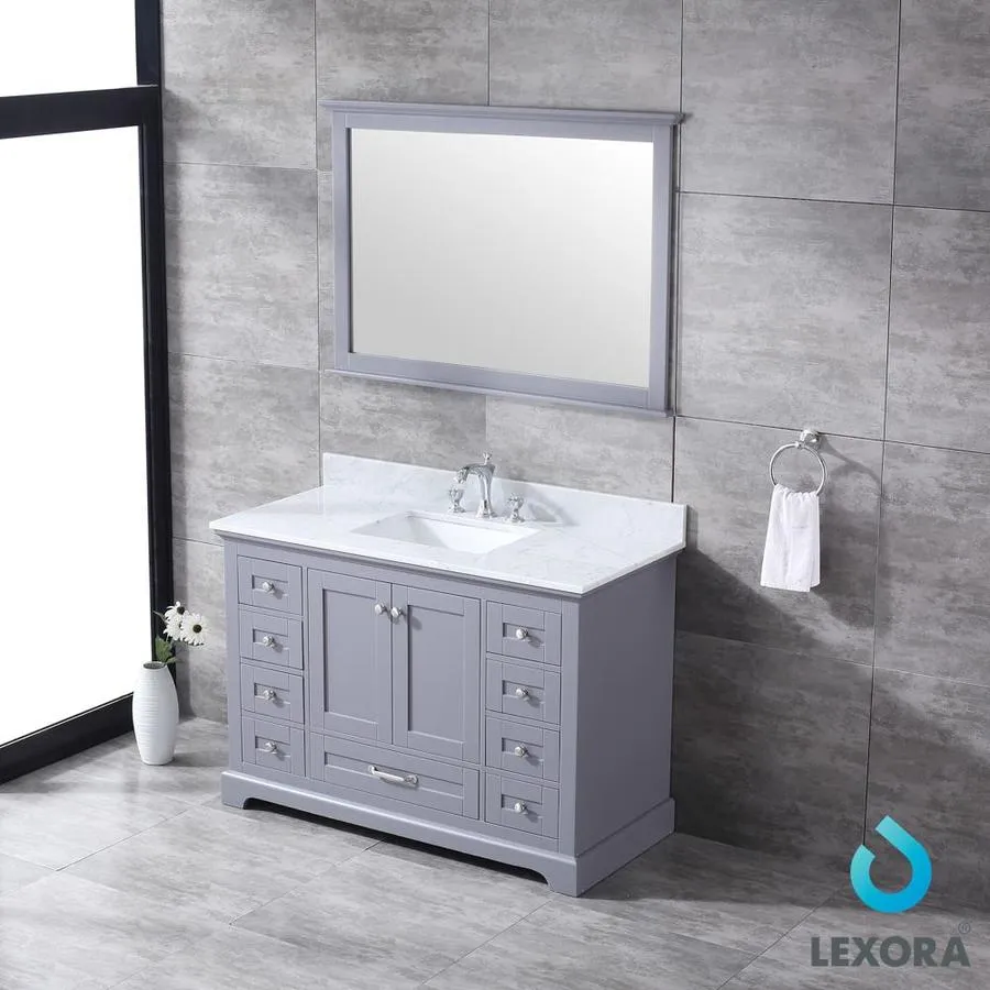 Lexora Dukes 48-in Dark Grey Single Sink Bathroom Vanity with White Carrera Marble Marble Top (Mirror Included), photo 8 of 11