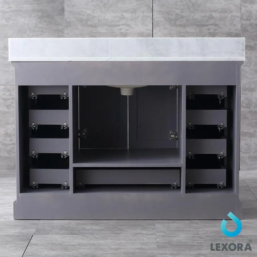 Lexora Dukes 48-in Dark Grey Single Sink Bathroom Vanity with White Carrera Marble Marble Top (Mirror Included), photo 9 of 11