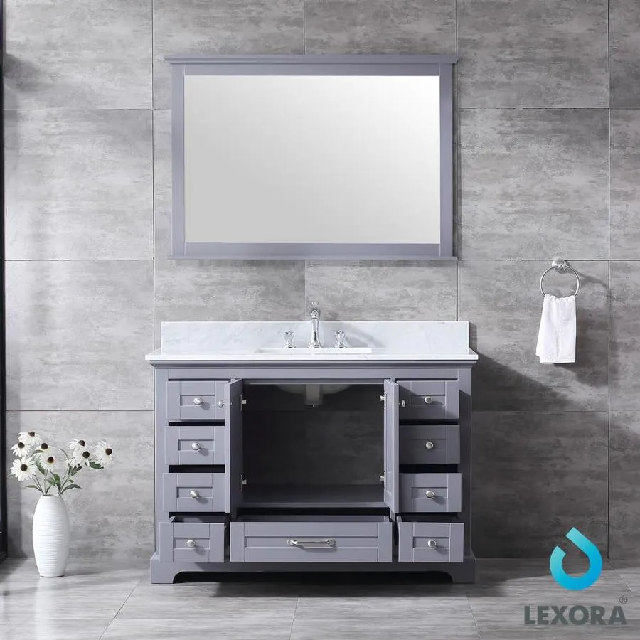 Lexora Dukes 48-in Dark Grey Single Sink Bathroom Vanity with White Carrera Marble Marble Top (Mirror Included), photo 2 of 11