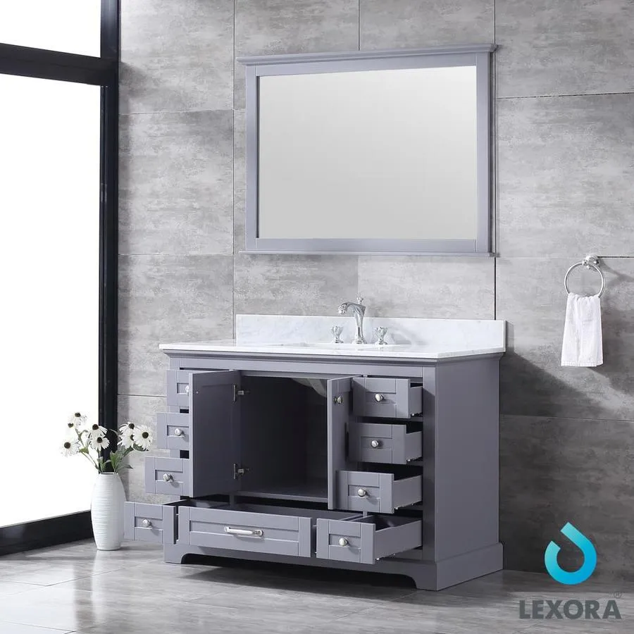 Lexora Dukes 48-in Dark Grey Single Sink Bathroom Vanity with White Carrera Marble Marble Top (Mirror Included), photo 3 of 11