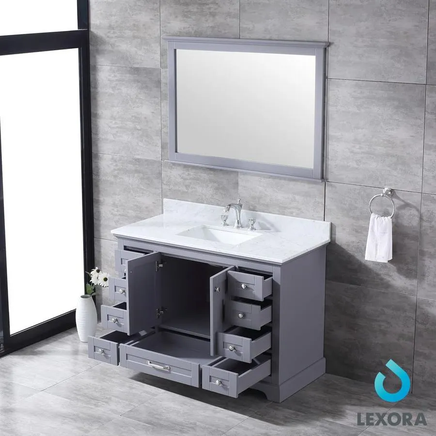 Lexora Dukes 48-in Dark Grey Single Sink Bathroom Vanity with White Carrera Marble Marble Top (Mirror Included), photo 4 of 11