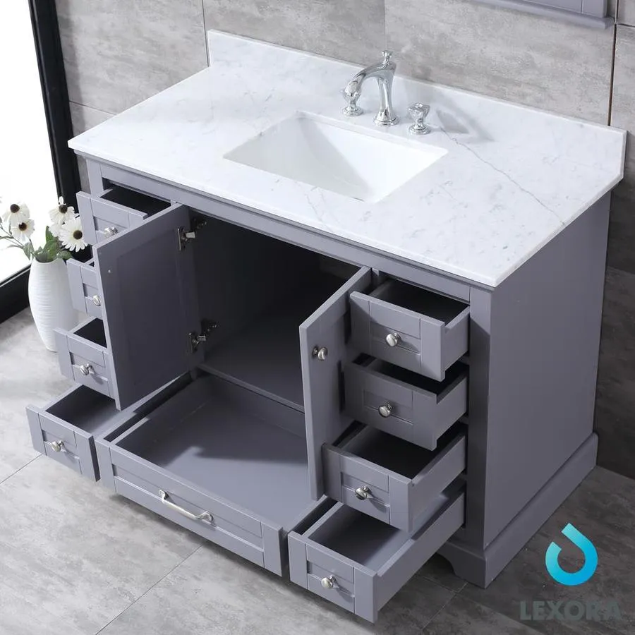 Lexora Dukes 48-in Dark Grey Single Sink Bathroom Vanity with White Carrera Marble Marble Top (Mirror Included), photo 5 of 11