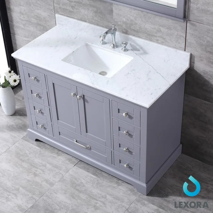 Lexora Dukes 48-in Dark Grey Single Sink Bathroom Vanity with White Carrera Marble Marble Top (Mirror Included), photo 7 of 11