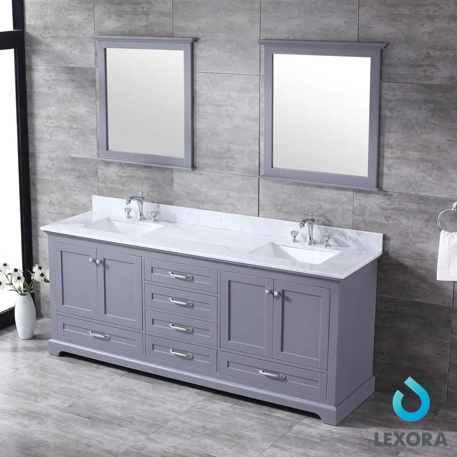 Lexora Dukes 80-in Dark Grey Double Sink Bathroom Vanity with White Carrera Marble Marble Top (Mirror Included), photo 9 of 12