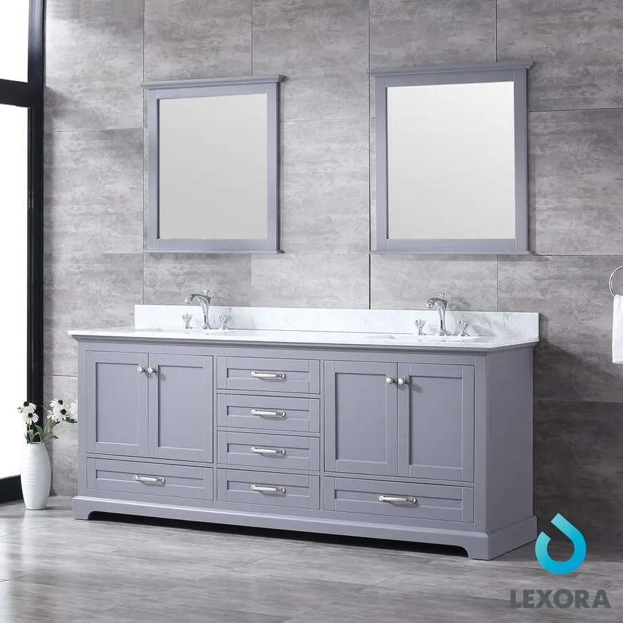 Lexora Dukes 80-in Dark Grey Double Sink Bathroom Vanity with White Carrera Marble Marble Top (Mirror Included), photo 10 of 12