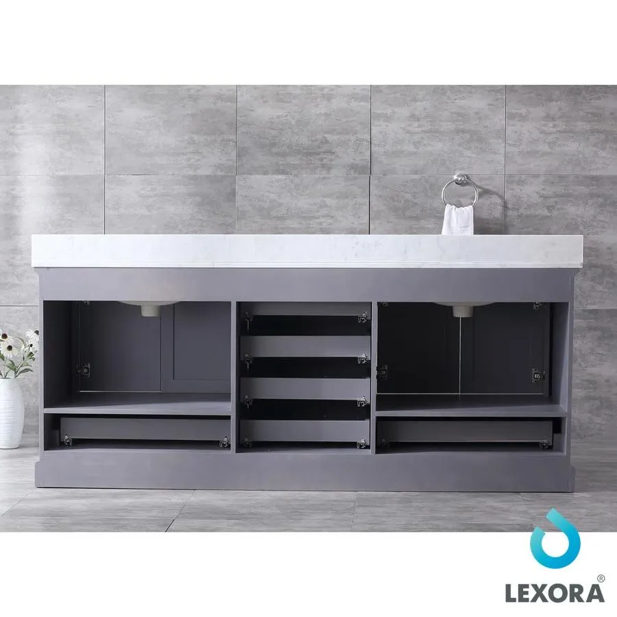 Lexora Dukes 80-in Dark Grey Double Sink Bathroom Vanity with White Carrera Marble Marble Top (Mirror Included), photo 11 of 12
