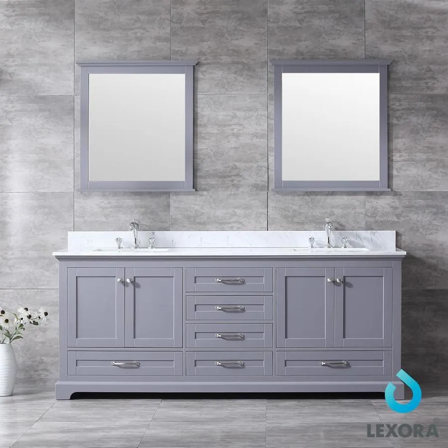 Lexora Dukes 80-in Dark Grey Double Sink Bathroom Vanity with White Carrera Marble Marble Top (Mirror Included), photo 2 of 12
