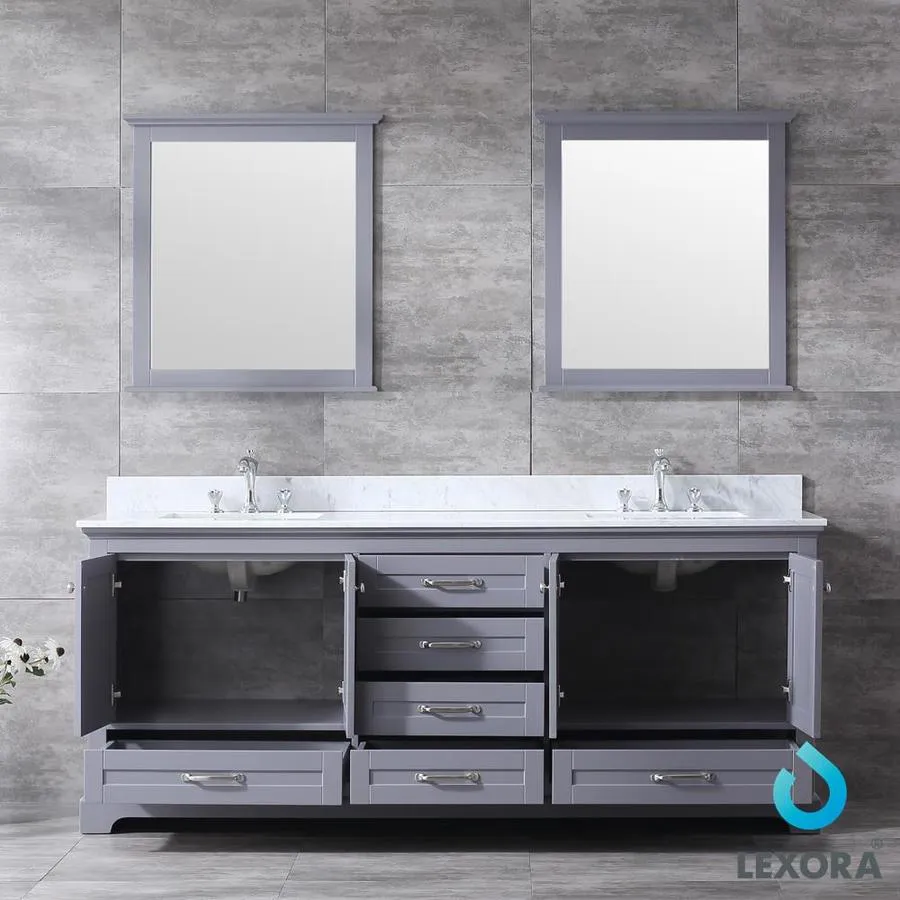 Lexora Dukes 80-in Dark Grey Double Sink Bathroom Vanity with White Carrera Marble Marble Top (Mirror Included), photo 3 of 12