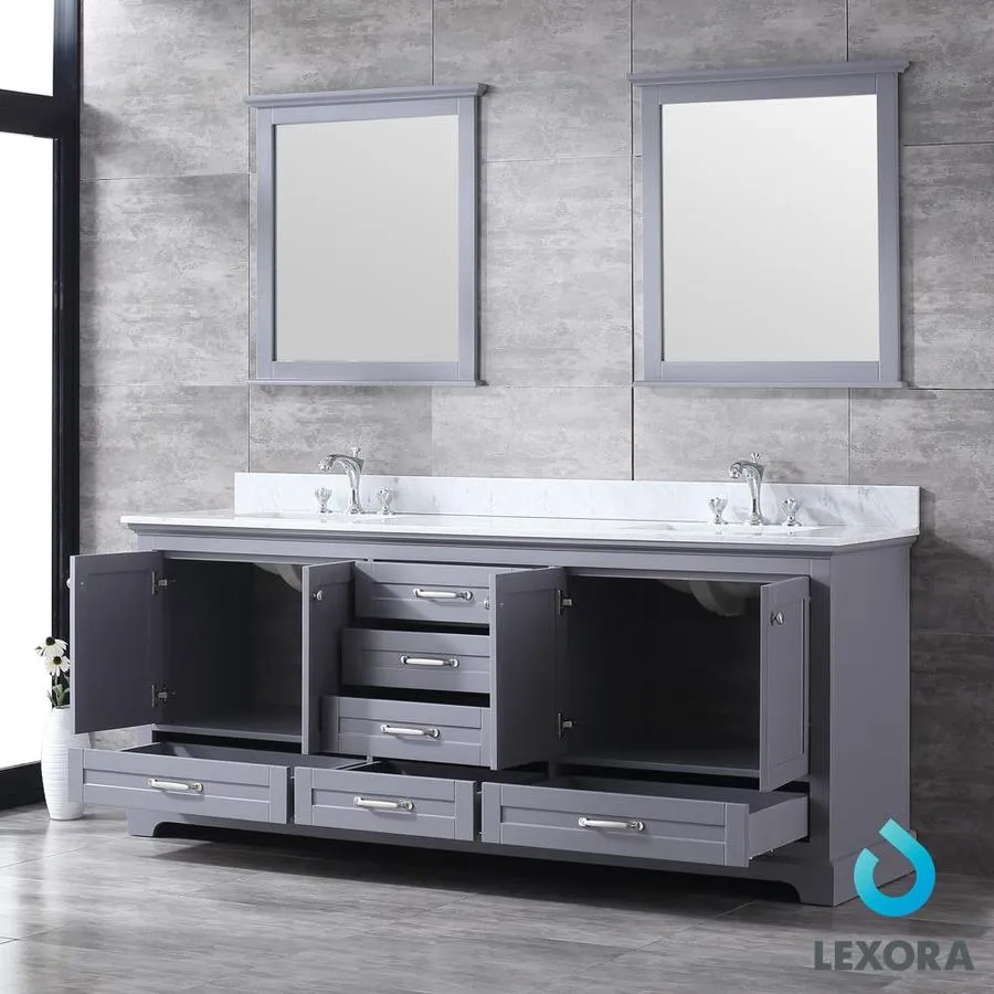Lexora Dukes 80-in Dark Grey Double Sink Bathroom Vanity with White Carrera Marble Marble Top (Mirror Included), photo 4 of 12