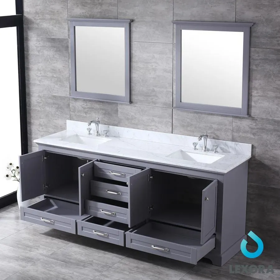 Lexora Dukes 80-in Dark Grey Double Sink Bathroom Vanity with White Carrera Marble Marble Top (Mirror Included), photo 5 of 12