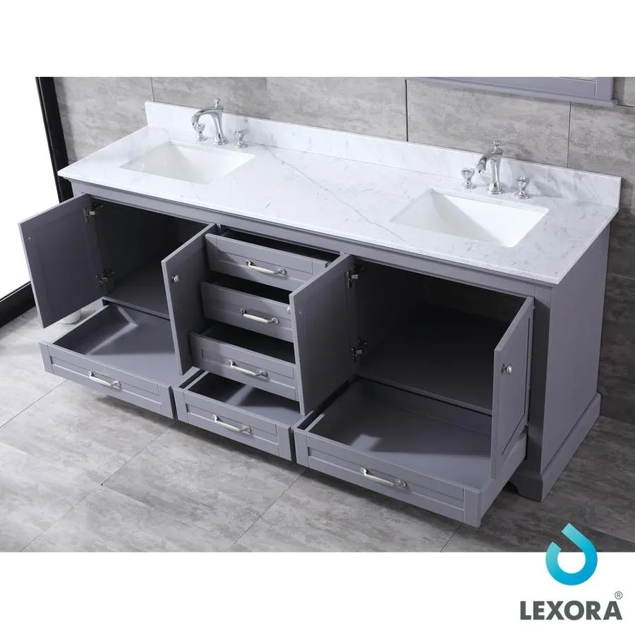 Lexora Dukes 80-in Dark Grey Double Sink Bathroom Vanity with White Carrera Marble Marble Top (Mirror Included), photo 6 of 12