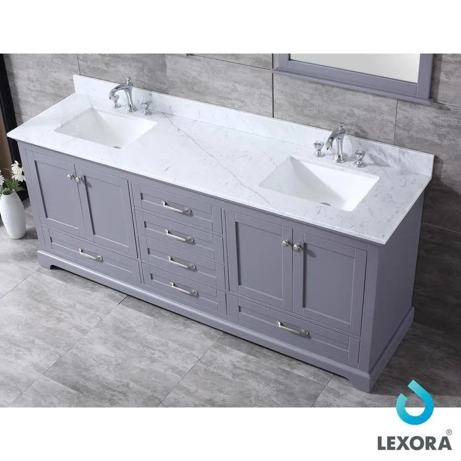 Lexora Dukes 80-in Dark Grey Double Sink Bathroom Vanity with White Carrera Marble Marble Top (Mirror Included), photo 7 of 12