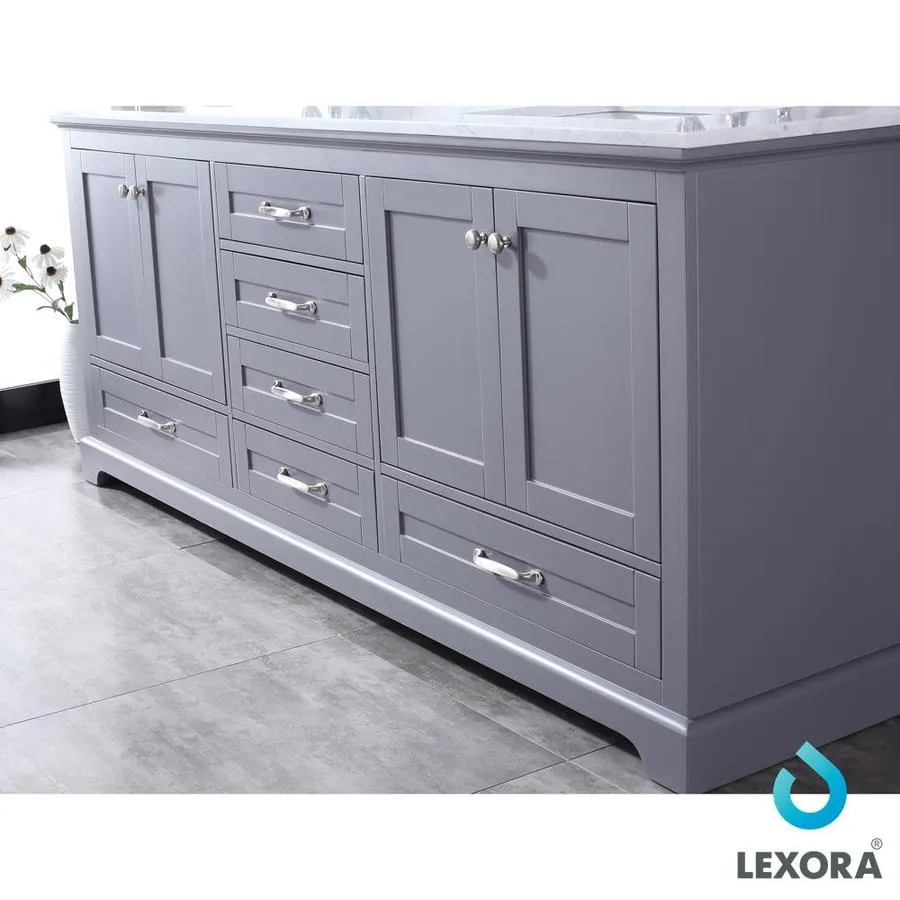 Lexora Dukes 80-in Dark Grey Double Sink Bathroom Vanity with White Carrera Marble Marble Top (Mirror Included), photo 8 of 12