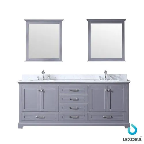Lexora Dukes 80-in Dark Grey Double Sink Bathroom Vanity with White Carrera Marble Marble Top (Mirror Included), photo 12 of 12