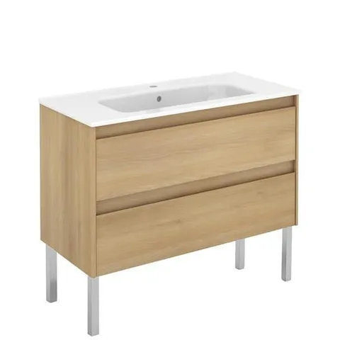 Ambra 40-in Nordic Oak Single Sink Bathroom Vanity with Ceramic White Ceramic Top