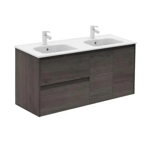 Ambra 48-in Samara Ash Double Sink Bathroom Vanity with Ceramic White Ceramic Top