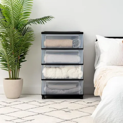 4 Compartment 4 Drawers Black Wheeled Plastic Cart