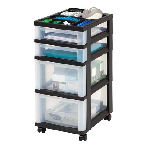 4 Compartment 4 Drawers Black Wheeled Plastic Cart