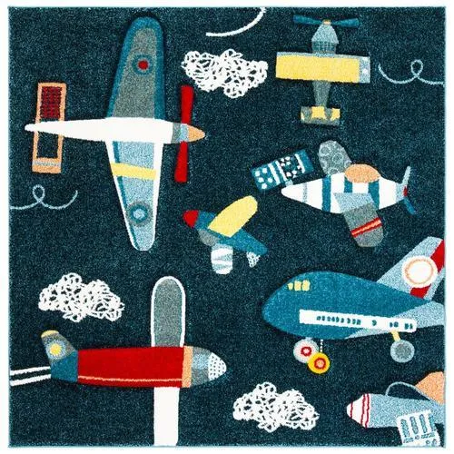 Safavieh Carousel Kids Planes 5 x 5 Navy/Ivory Square Indoor Kids Area Rug, photo 6 of 6