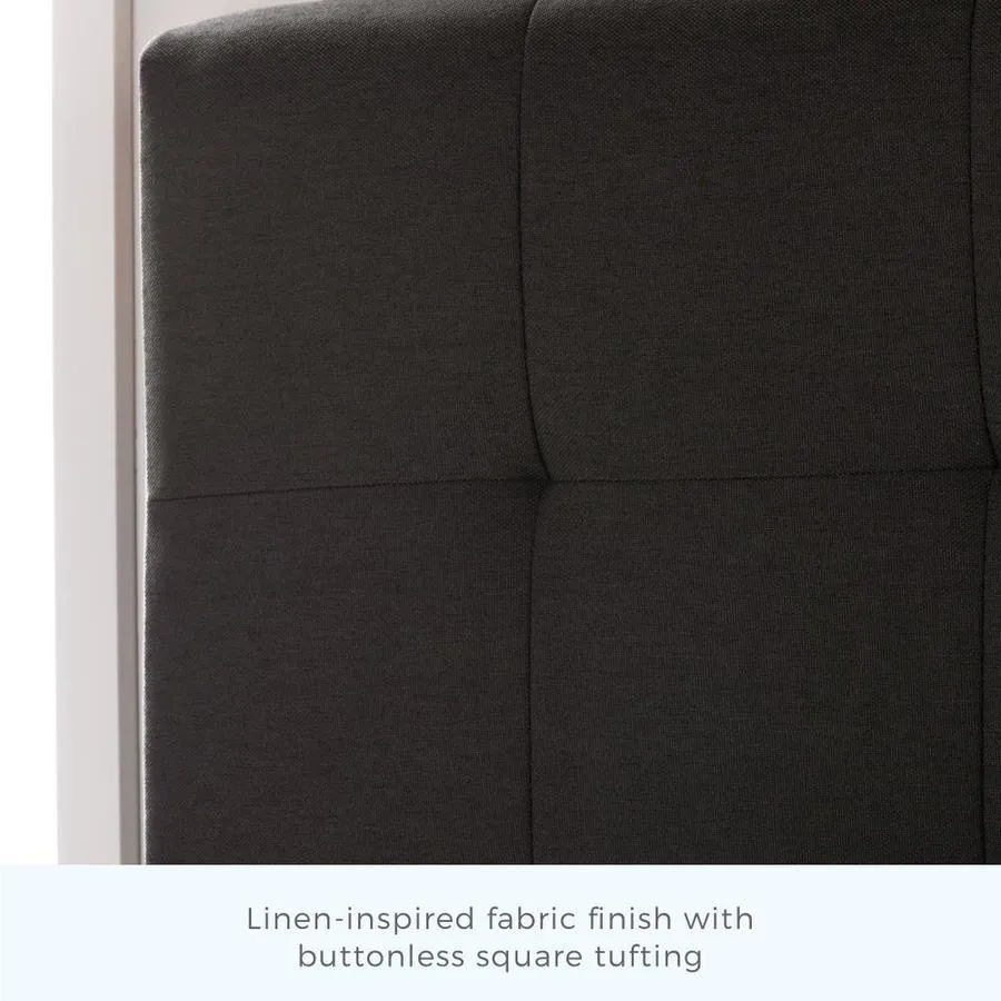 Brookside Cara Square Tufted Charcoal Queen Upholstered Bed, photo 2 of 11