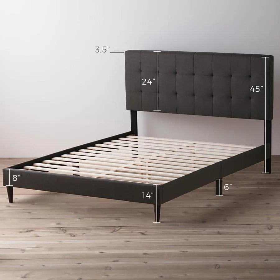 Brookside Cara Square Tufted Charcoal Queen Upholstered Bed, photo 3 of 11