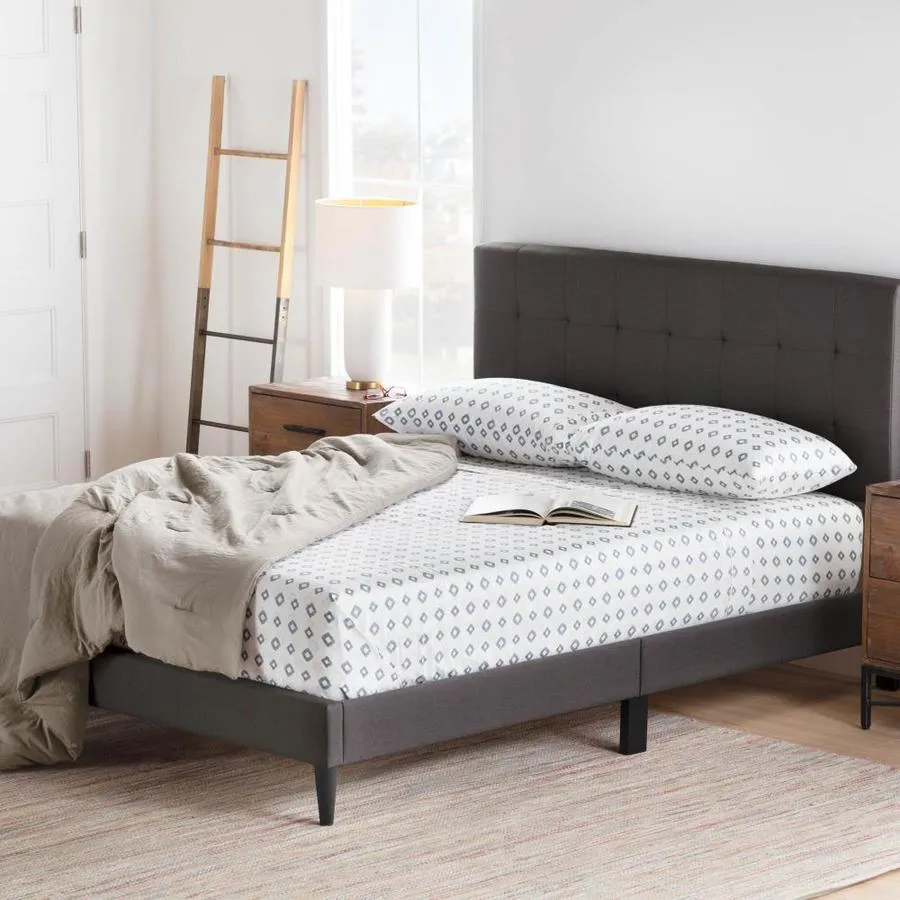 Brookside Cara Square Tufted Charcoal Queen Upholstered Bed, photo 4 of 11