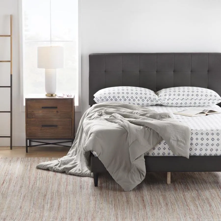 Brookside Cara Square Tufted Charcoal Queen Upholstered Bed, photo 5 of 11