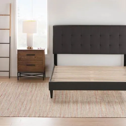 Brookside Cara Square Tufted Charcoal Queen Upholstered Bed, photo 6 of 11