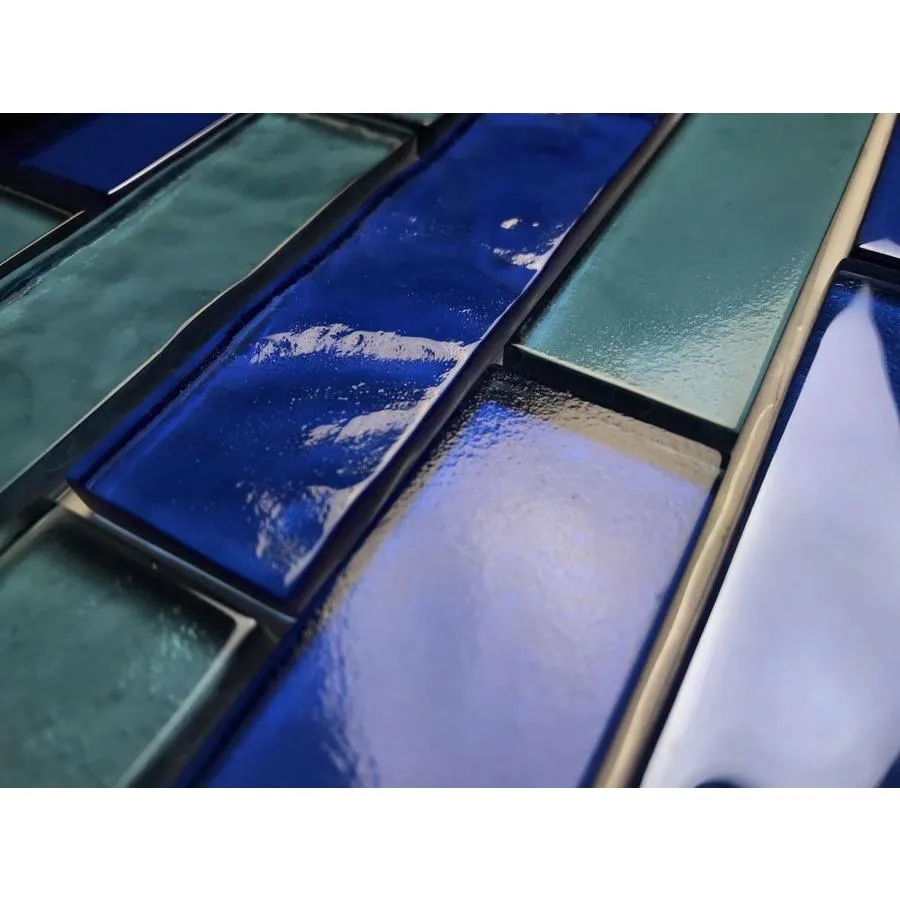 Abolos Landscape 12-Pack Horizon Blue/Glossy Textured 12-in x 12-in Glossy Glass Mosaic Floor and Wall Tile, photo 6 of 8