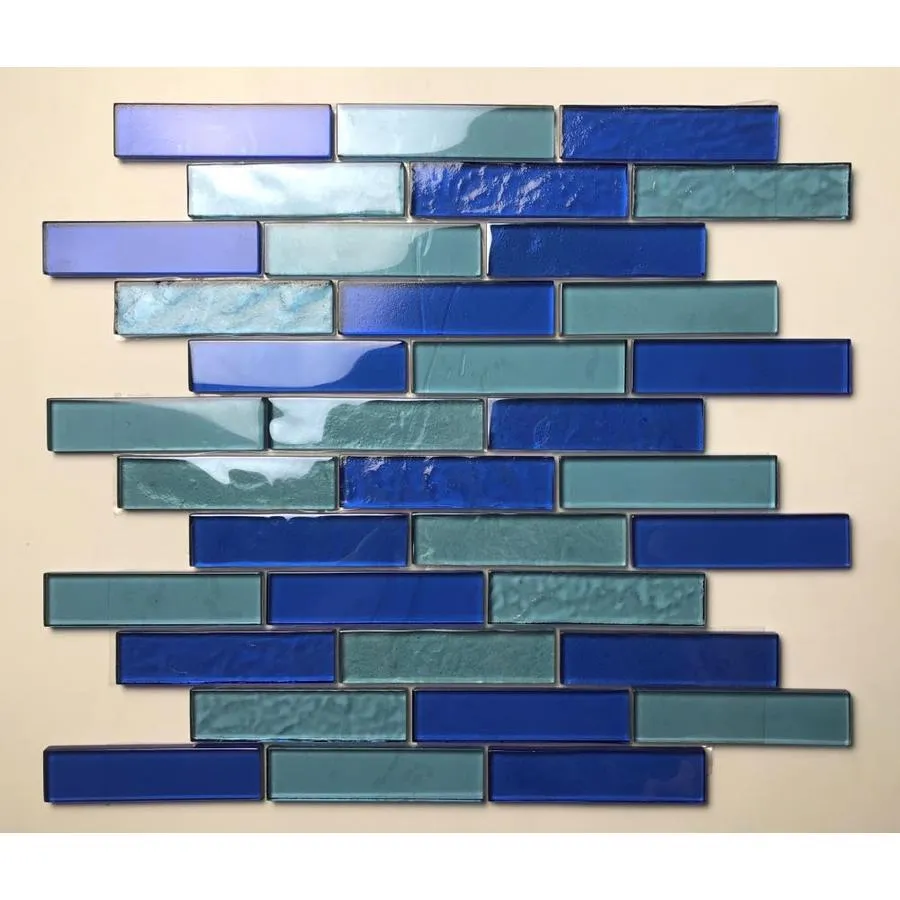 Abolos Landscape 12-Pack Horizon Blue/Glossy Textured 12-in x 12-in Glossy Glass Mosaic Floor and Wall Tile, photo 7 of 8