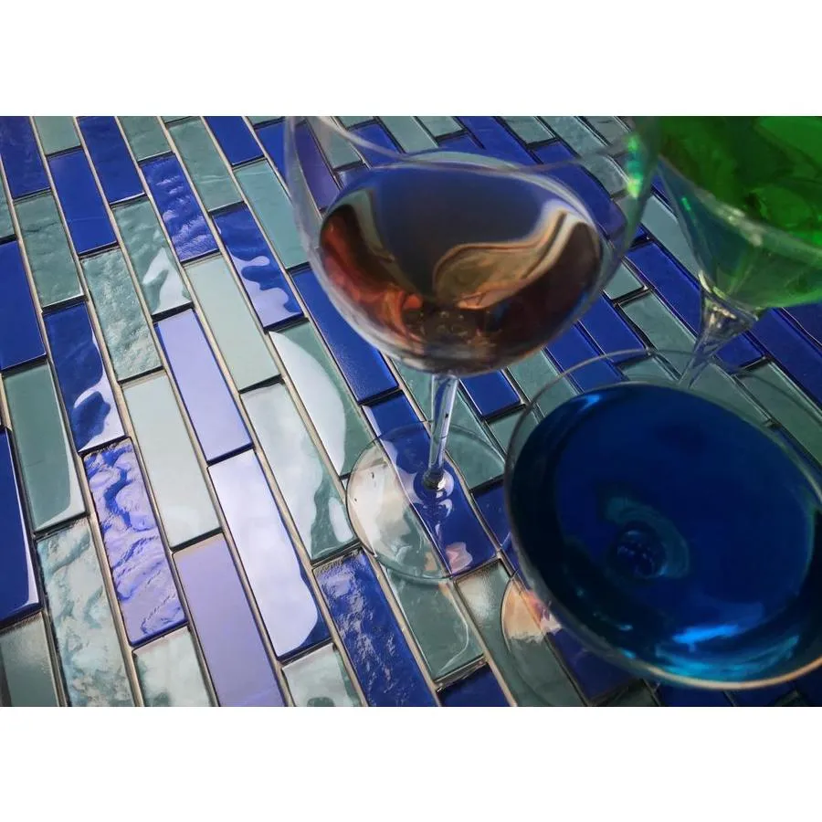 Abolos Landscape 12-Pack Horizon Blue/Glossy Textured 12-in x 12-in Glossy Glass Mosaic Floor and Wall Tile, photo 5 of 8