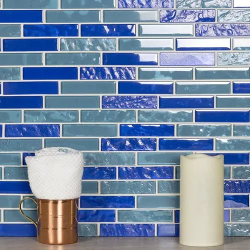 Abolos Landscape 12-Pack Horizon Blue/Glossy Textured 12-in x 12-in Glossy Glass Mosaic Floor and Wall Tile, photo 8 of 8