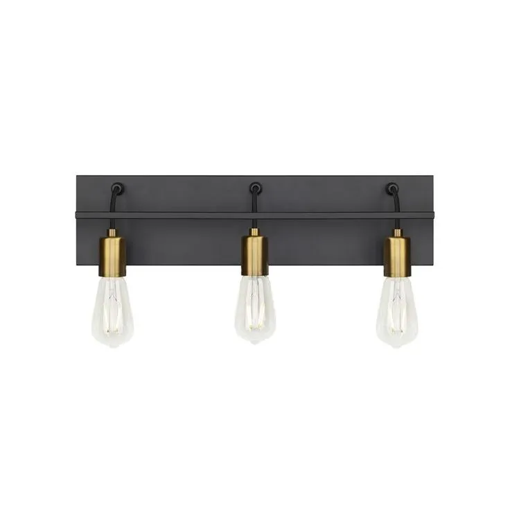 Tae 36 in. W 5-Light Black Industrial Metal Bathroom Vanity Light with Aged Brass Socket Cups and Black Cords, photo 4 of 4