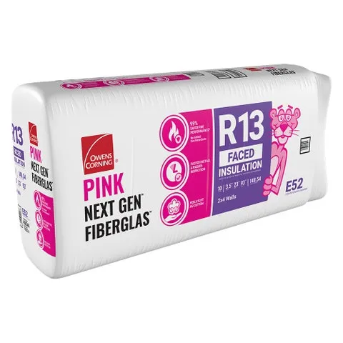 R-13 Kraft Faced Fiberglass Insulation Batts, 3.5 × 23 × 93 in