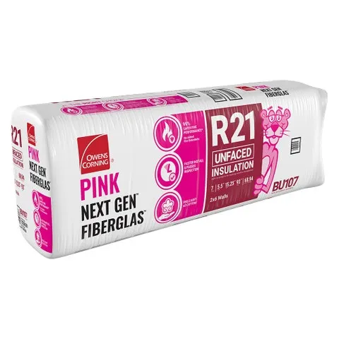 R-21 Unfaced Fiberglass Insulation Batts, 5.5 × 15.25 × 93 in