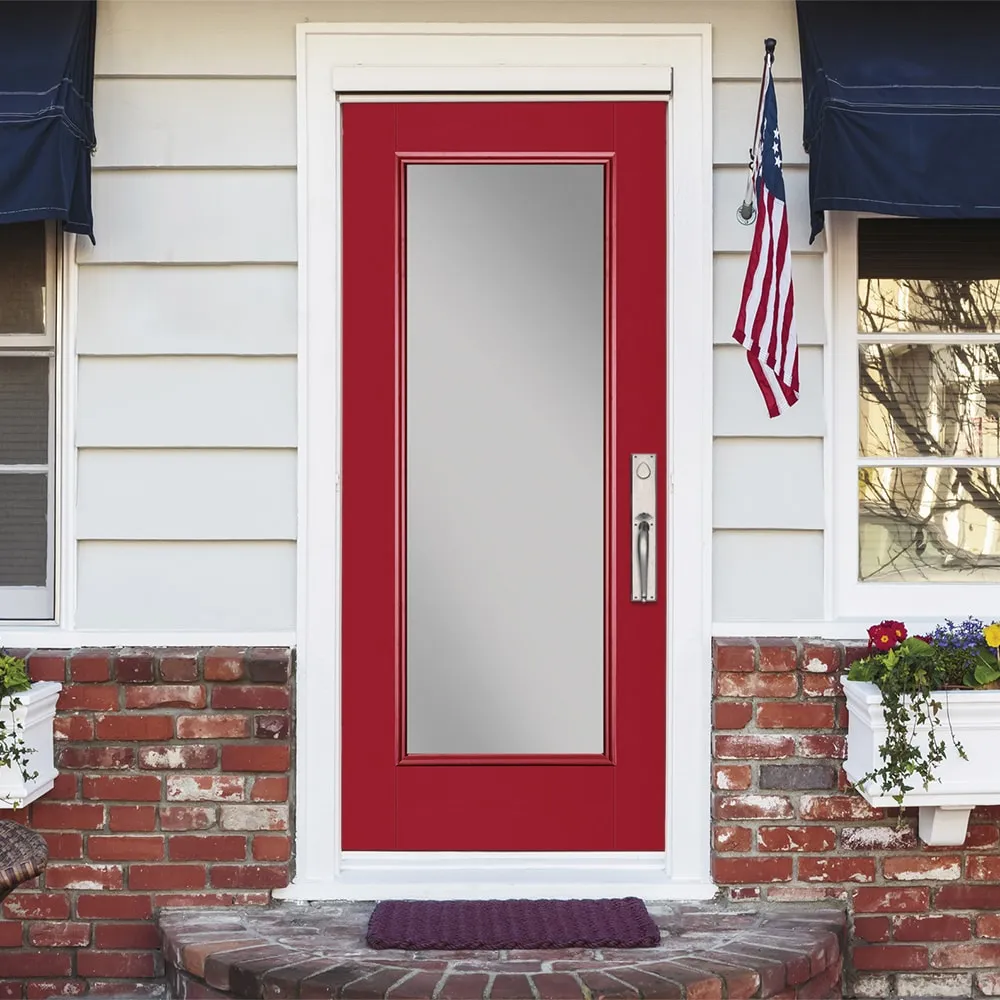 Masonite 36-in x 80-in Fiberglass Full Lite Left-Hand Inswing Roma Red Painted Prehung Single Front Door with Brickmould, photo 2 of 4