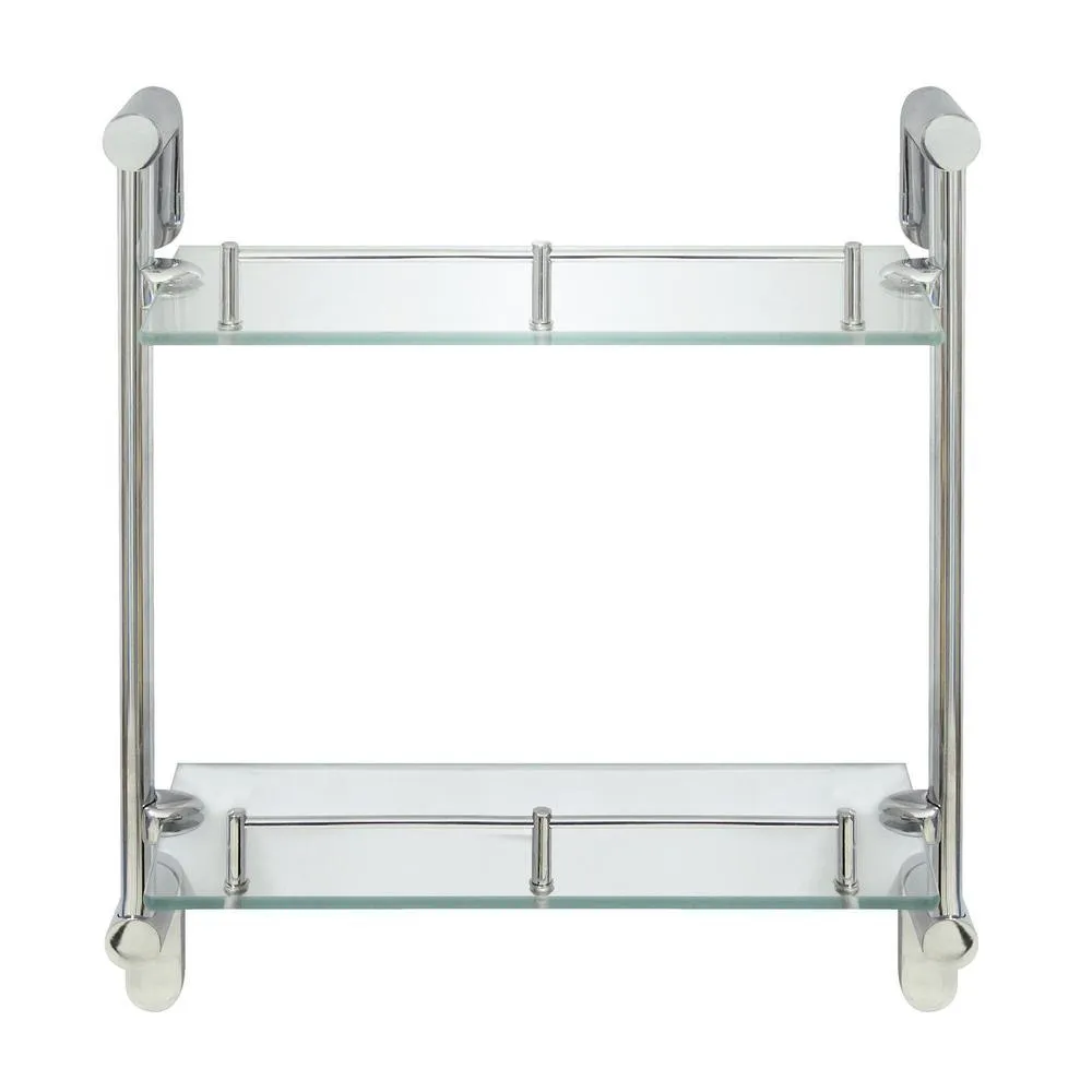 MODONA Oval 14.75 in. W Double Glass Wall Shelf with Pre-Installed Rails in Satin Nickel, photo 8 of 8